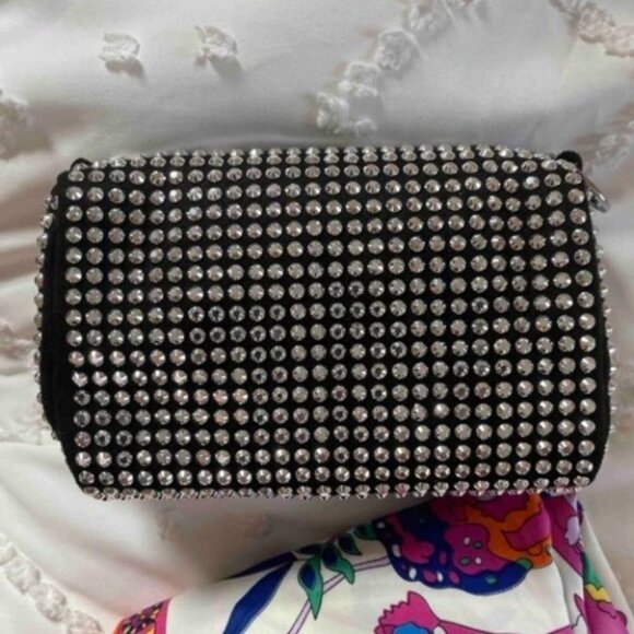 Black with silver Rhinestone Chain Square Bag purse - Picture 8 of 11